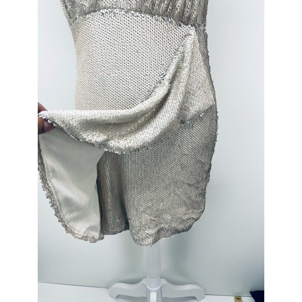 DO+BEl Women's Sequin Halter Ruffle Mini Dress Size M Beige NEW - Picture 3 of 9
